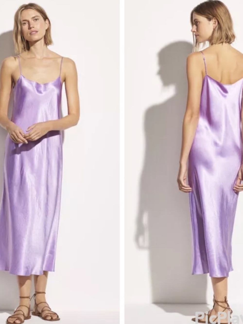 Vince Dress Satin Silk Slip Midi in Verbena Purple